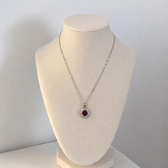 Other Jewelry - Silver Red Crystal Flower Pendant Necklace Women Elegant Statement Jewelry
